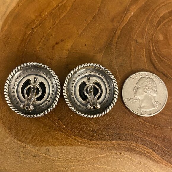 RETIRED James Avery Onyx Rope Bezel Earrings, Sterling Silver - Picture 2 of 2